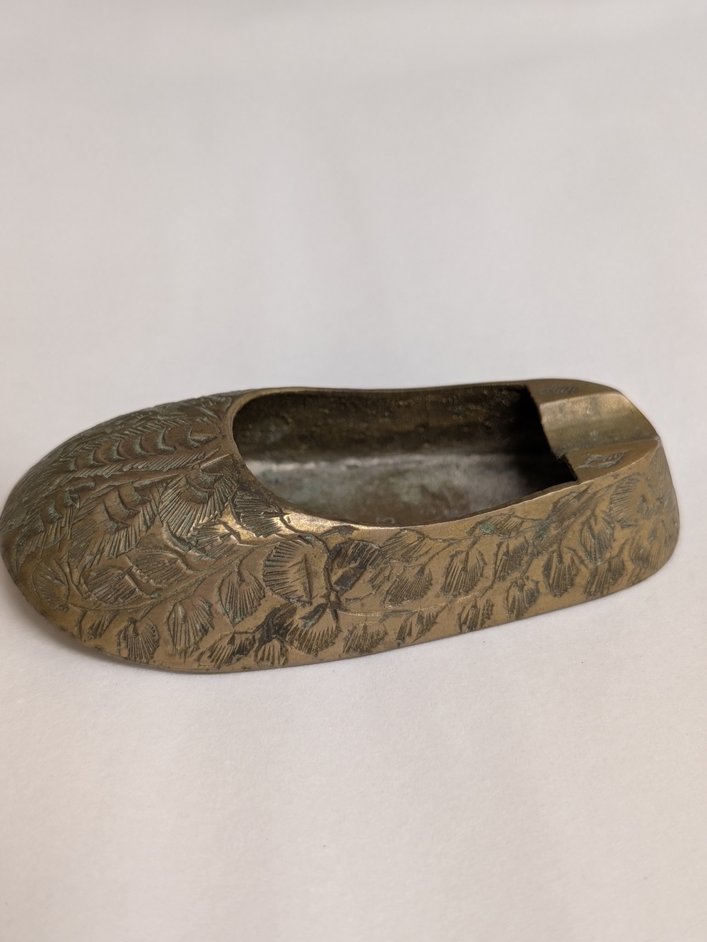 Vintage Miniature Brass Shoe Ashtray Engraved Ash Tray Small Incense Holder 1970